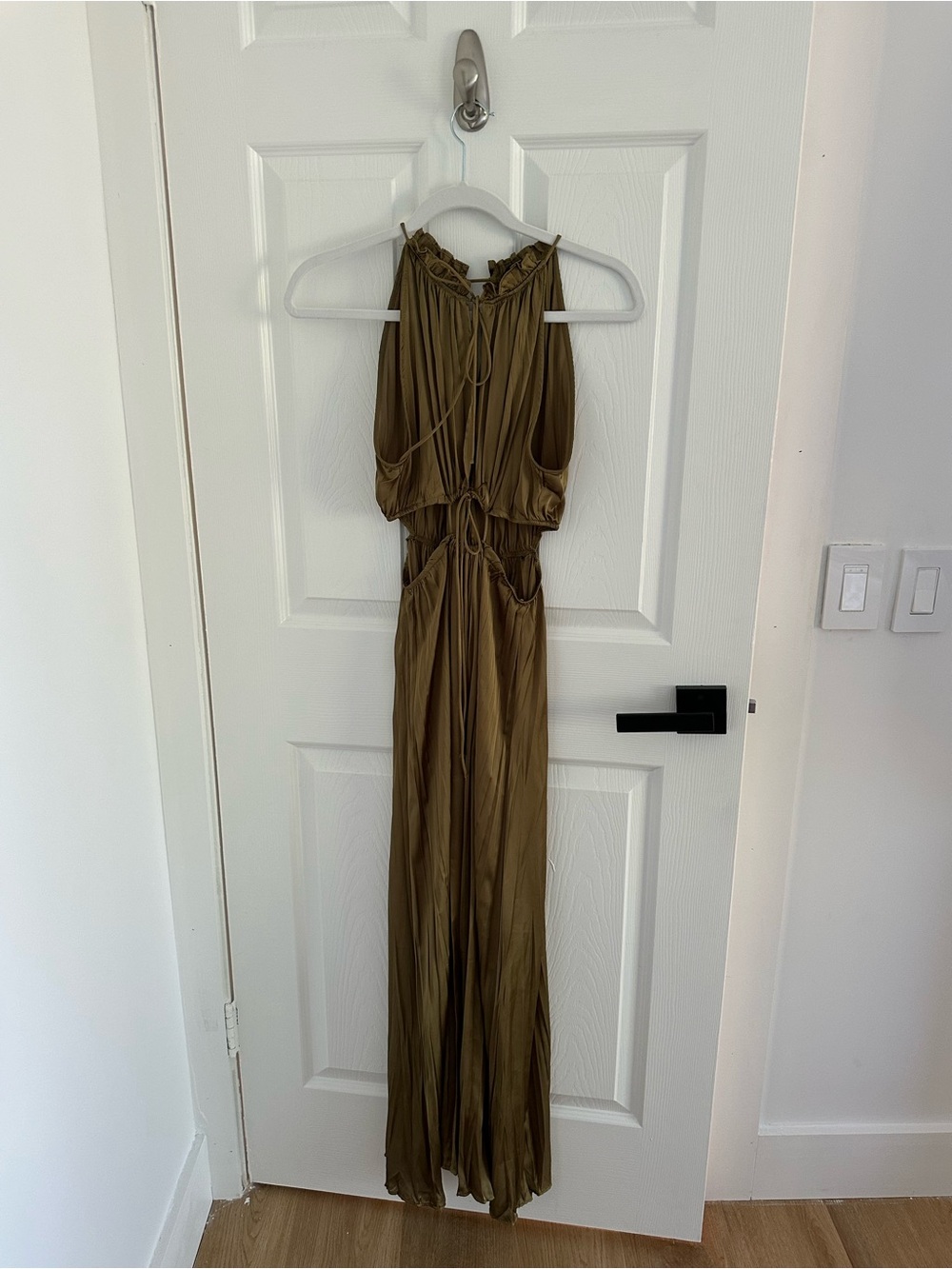 Zara Olive Halter Cutout Satin